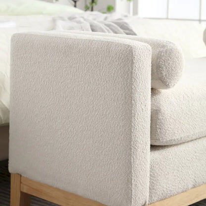 Modern Boucle Upholstered Bedroom Bench With Wood Legs,Entryway Bench