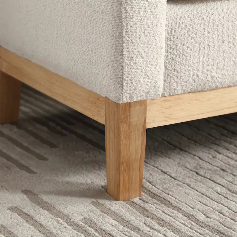 Modern Boucle Upholstered Bedroom Bench With Wood Legs,Entryway Bench