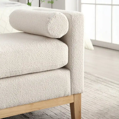 Modern Boucle Upholstered Bedroom Bench With Wood Legs,Entryway Bench