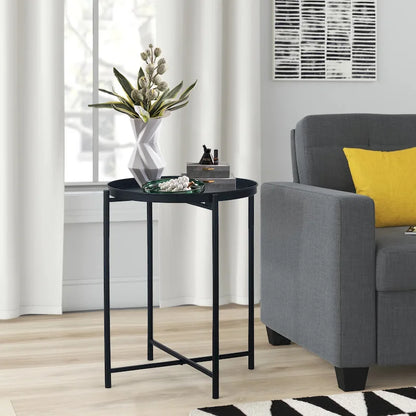 Adeco Gold End Table Metal Waterproof Snack Beside Table Accent Coffee Table - 16.9(D)x 16.9(W)x 20.5(H)