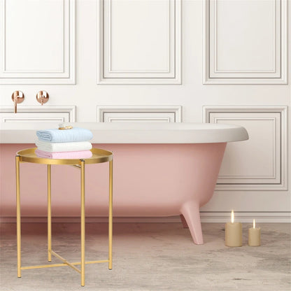 Adeco Gold End Table Metal Waterproof Snack Beside Table Accent Coffee Table - 16.9(D)x 16.9(W)x 20.5(H)