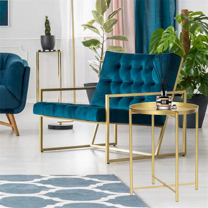 Adeco Gold End Table Metal Waterproof Snack Beside Table Accent Coffee Table - 16.9(D)x 16.9(W)x 20.5(H)