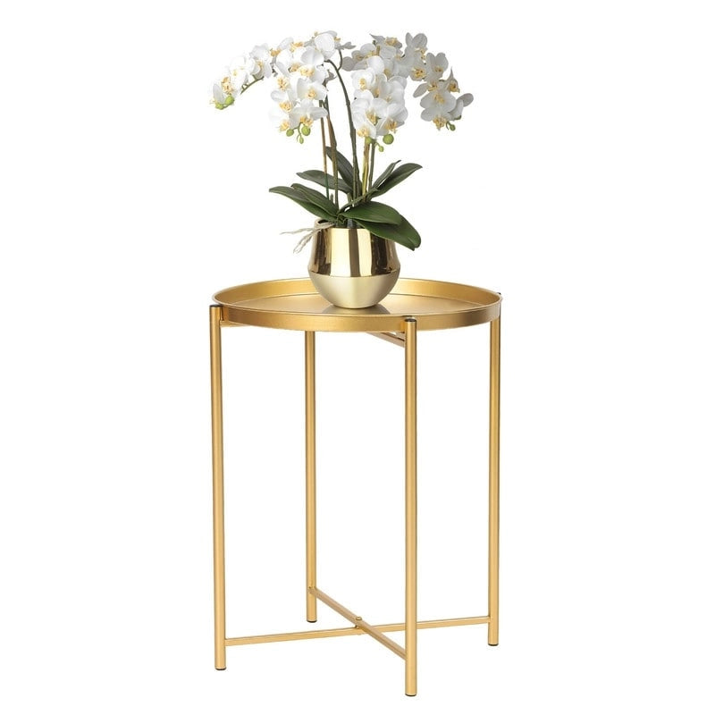 Adeco Gold End Table Metal Waterproof Snack Beside Table Accent Coffee Table - 16.9(D)x 16.9(W)x 20.5(H)