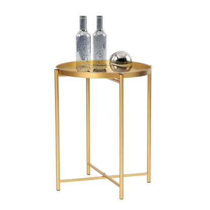 Adeco Gold End Table Metal Waterproof Snack Beside Table Accent Coffee Table - 16.9(D)x 16.9(W)x 20.5(H)