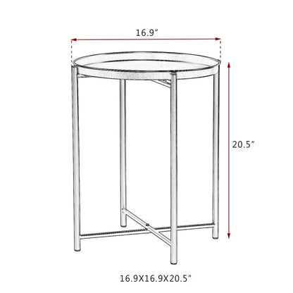 Adeco Gold End Table Metal Waterproof Snack Beside Table Accent Coffee Table - 16.9(D)x 16.9(W)x 20.5(H)