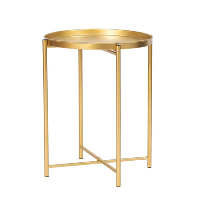 Adeco Gold End Table Metal Waterproof Snack Beside Table Accent Coffee Table - 16.9(D)x 16.9(W)x 20.5(H)