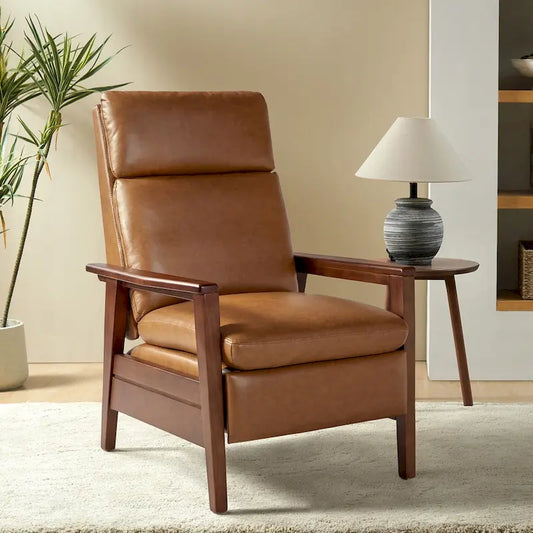 Patrick Mid-century Vegan Leather Solid Wood Recliner by HULALA HOME