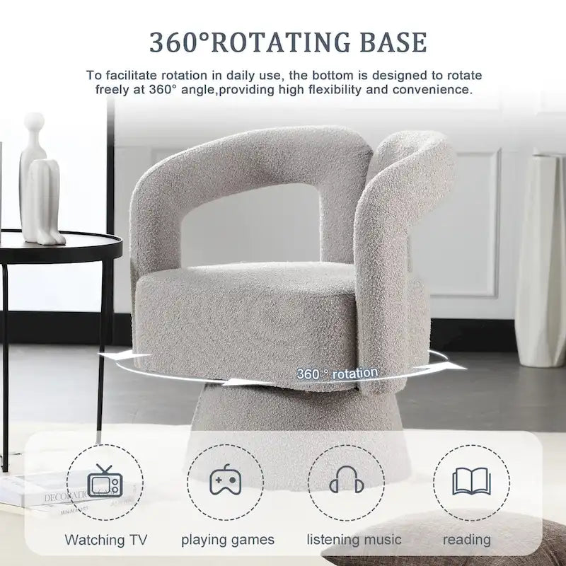 HOMEFUN Boucle Upholstered 360 Degree Swivel Cuddle Barrel Accent Chairs