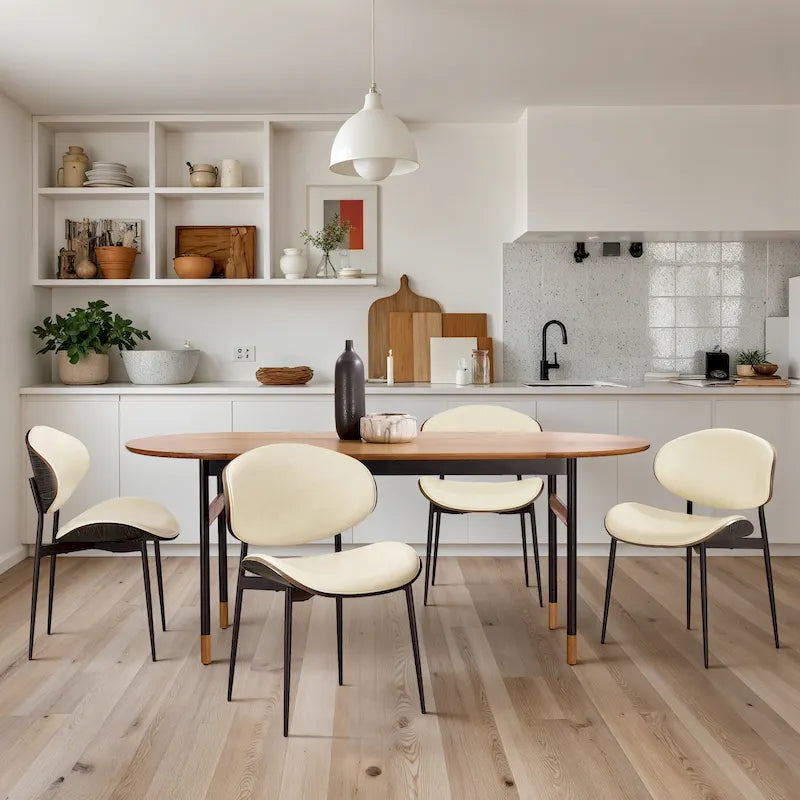 Art Leon Set of 4 Mid-century Wood and Faux Leather Dining Chairs