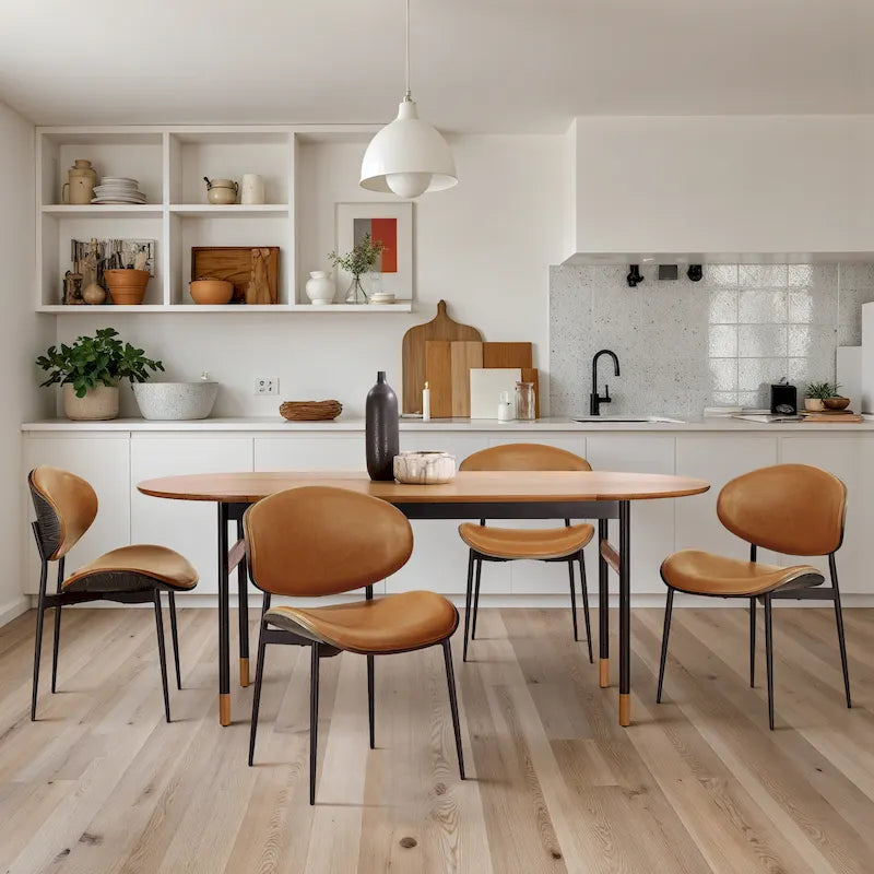 Art Leon Set of 4 Mid-century Wood and Faux Leather Dining Chairs