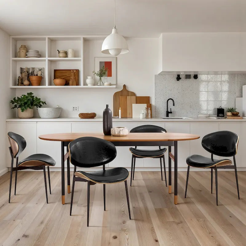 Art Leon Set of 4 Mid-century Wood and Faux Leather Dining Chairs