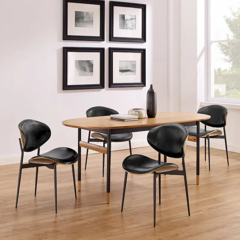 Art Leon Set of 4 Mid-century Wood and Faux Leather Dining Chairs