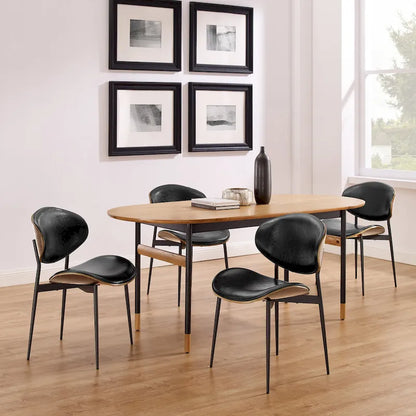 Art Leon Set of 4 Mid-century Wood and Faux Leather Dining Chairs