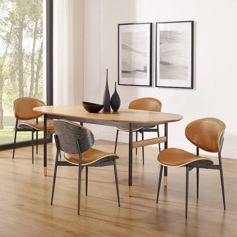 Art Leon Set of 4 Mid-century Wood and Faux Leather Dining Chairs