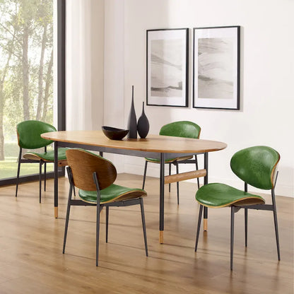 Art Leon Set of 4 Mid-century Wood and Faux Leather Dining Chairs