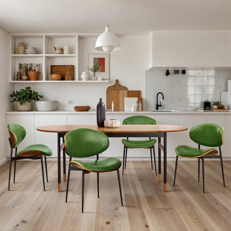 Art Leon Set of 4 Mid-century Wood and Faux Leather Dining Chairs