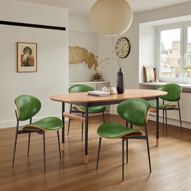 Art Leon Set of 4 Mid-century Wood and Faux Leather Dining Chairs