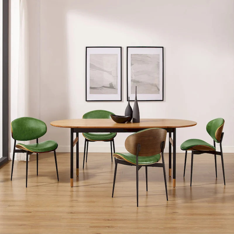 Art Leon Set of 4 Mid-century Wood and Faux Leather Dining Chairs