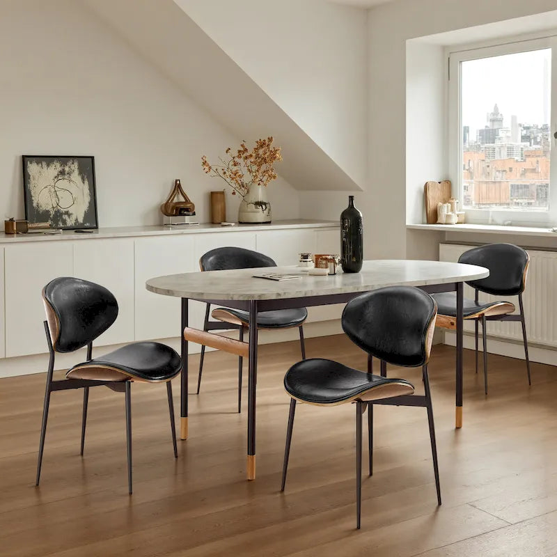 Art Leon Set of 4 Mid-century Wood and Faux Leather Dining Chairs