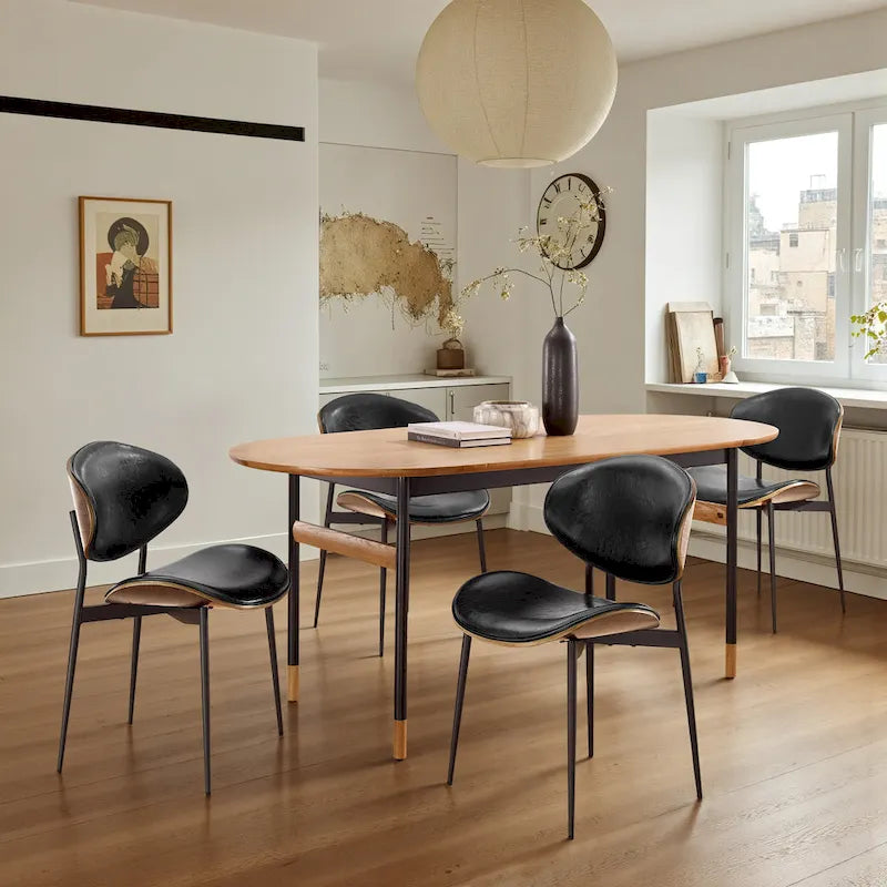 Art Leon Set of 4 Mid-century Wood and Faux Leather Dining Chairs