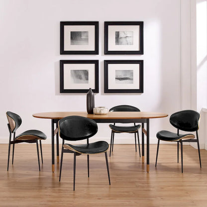 Art Leon Set of 4 Mid-century Wood and Faux Leather Dining Chairs