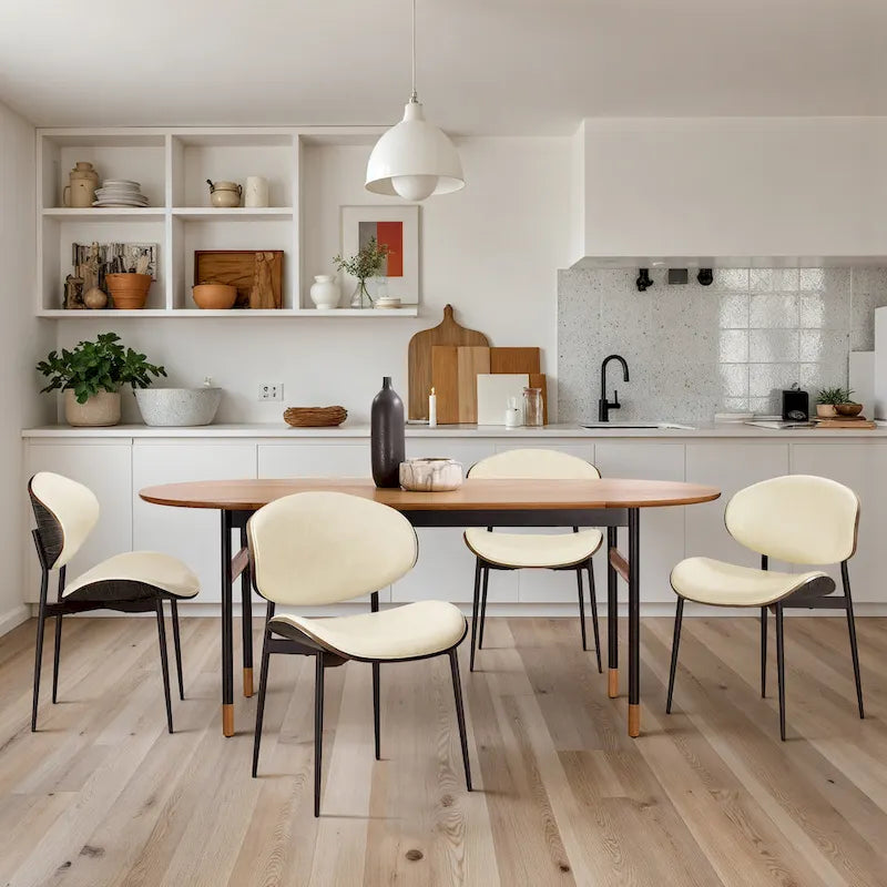 Art Leon Set of 4 Mid-century Wood and Faux Leather Dining Chairs