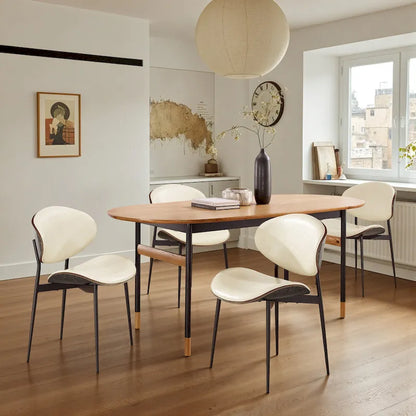 Art Leon Set of 4 Mid-century Wood and Faux Leather Dining Chairs