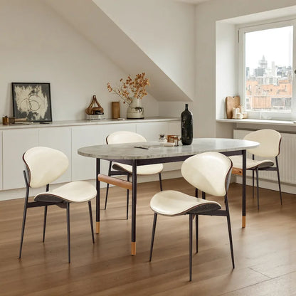 Art Leon Set of 4 Mid-century Wood and Faux Leather Dining Chairs