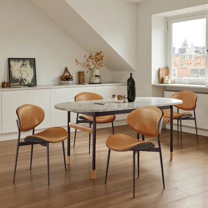 Art Leon Set of 4 Mid-century Wood and Faux Leather Dining Chairs