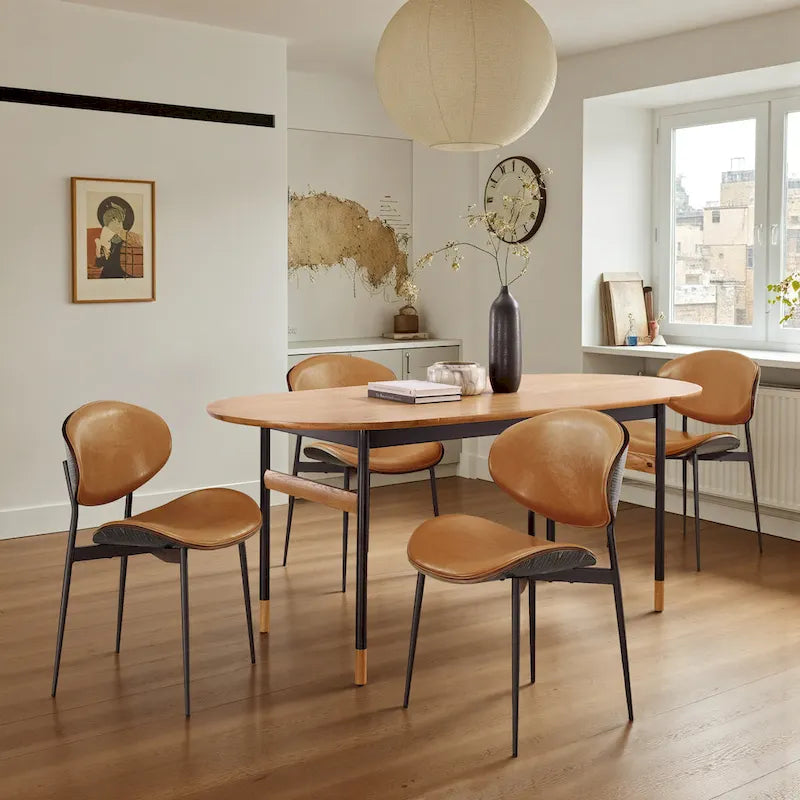 Art Leon Set of 4 Mid-century Wood and Faux Leather Dining Chairs