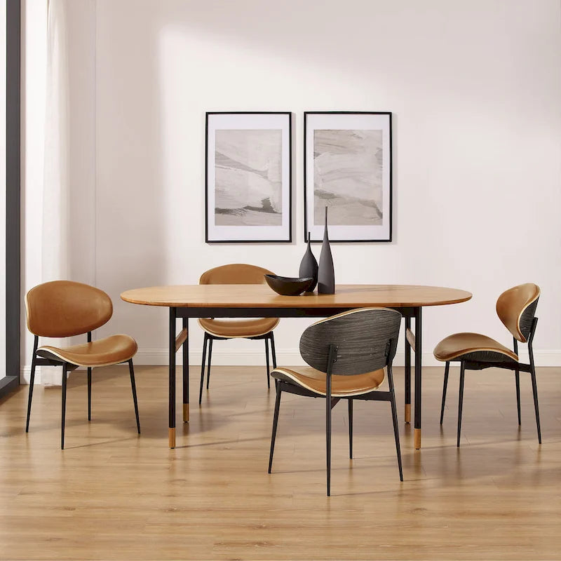 Art Leon Set of 4 Mid-century Wood and Faux Leather Dining Chairs