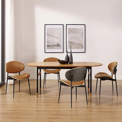 Art Leon Set of 4 Mid-century Wood and Faux Leather Dining Chairs