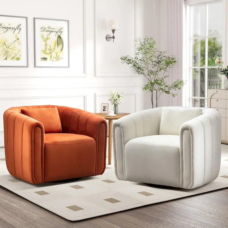 Ebello Oversize Velvet Swivel 360 Rotation Barrel Comfy Round Armchair With Plump Pillow Suitable For Living Room Bedroom