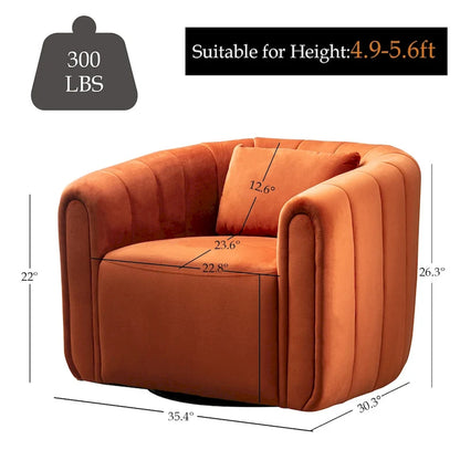 Ebello Oversize Velvet Swivel 360 Rotation Barrel Comfy Round Armchair With Plump Pillow Suitable For Living Room Bedroom