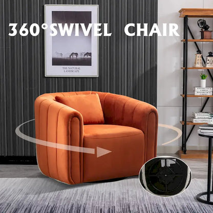 Ebello Oversize Velvet Swivel 360 Rotation Barrel Comfy Round Armchair With Plump Pillow Suitable For Living Room Bedroom