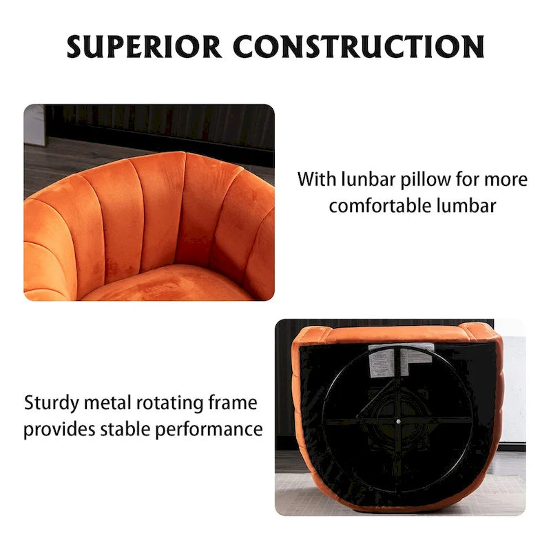 Ebello Oversize Velvet Swivel 360 Rotation Barrel Comfy Round Armchair With Plump Pillow Suitable For Living Room Bedroom