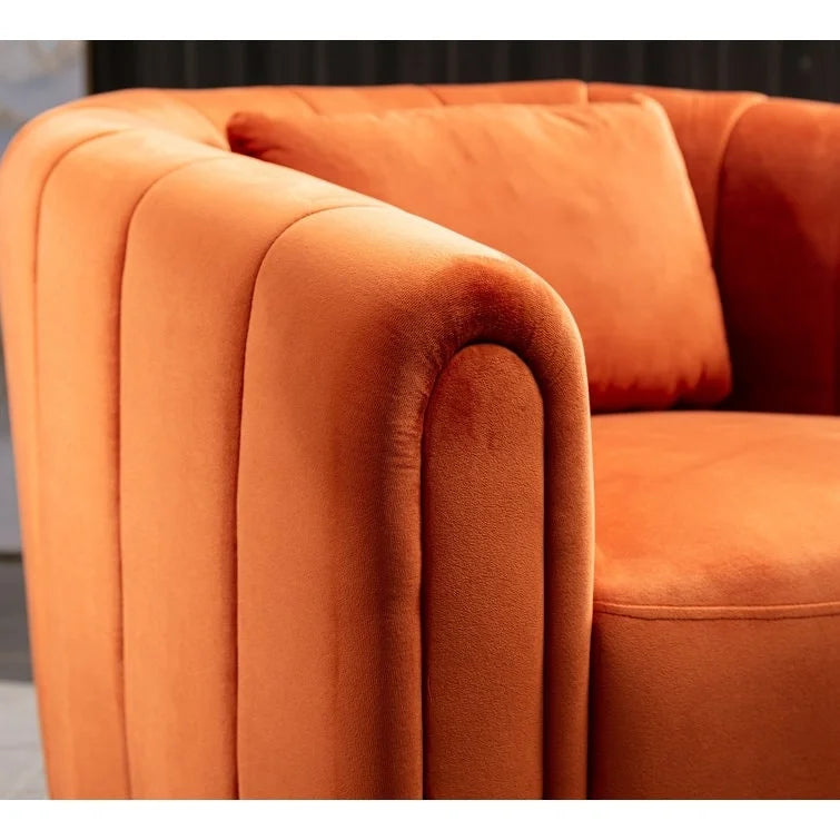 Ebello Oversize Velvet Swivel 360 Rotation Barrel Comfy Round Armchair With Plump Pillow Suitable For Living Room Bedroom