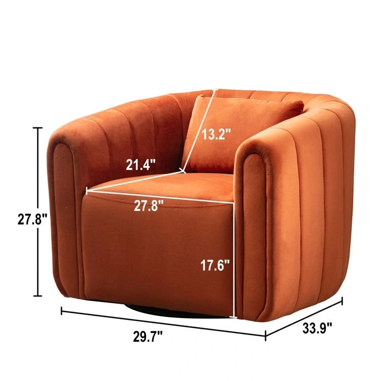 Ebello Oversize Velvet Swivel 360 Rotation Barrel Comfy Round Armchair With Plump Pillow Suitable For Living Room Bedroom