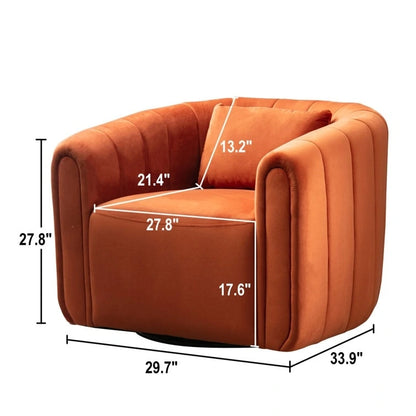 Ebello Oversize Velvet Swivel 360 Rotation Barrel Comfy Round Armchair With Plump Pillow Suitable For Living Room Bedroom