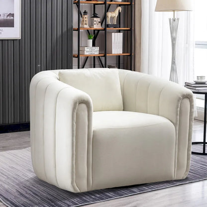 Ebello Oversize Velvet Swivel 360 Rotation Barrel Comfy Round Armchair With Plump Pillow Suitable For Living Room Bedroom