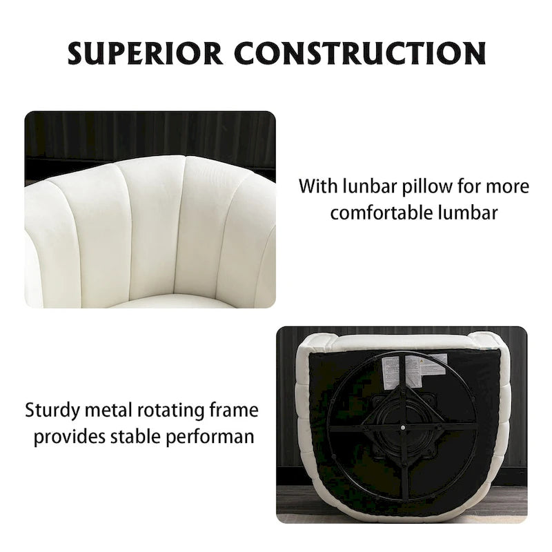 Ebello Oversize Velvet Swivel 360 Rotation Barrel Comfy Round Armchair With Plump Pillow Suitable For Living Room Bedroom