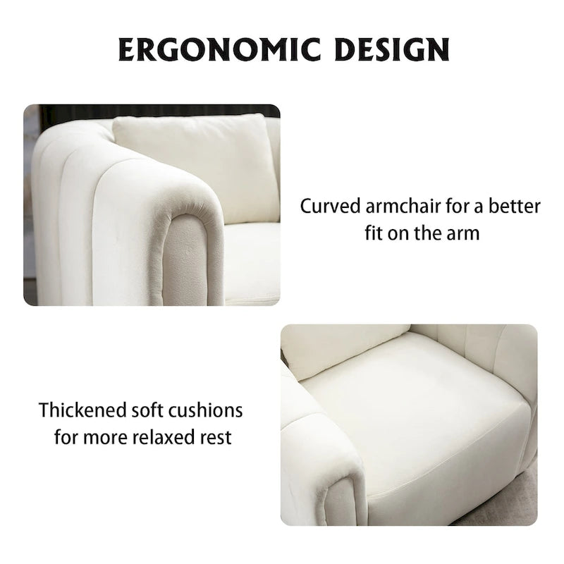 Ebello Oversize Velvet Swivel 360 Rotation Barrel Comfy Round Armchair With Plump Pillow Suitable For Living Room Bedroom