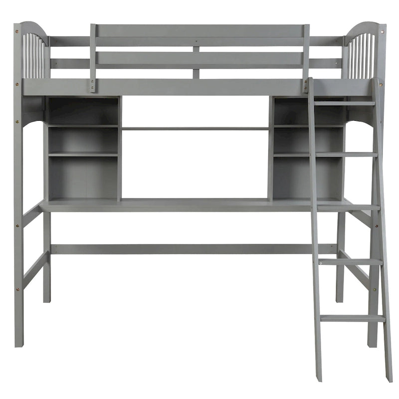 Nestfair Twin Size Loft Bed with Storage Shelves Desk and Ladder