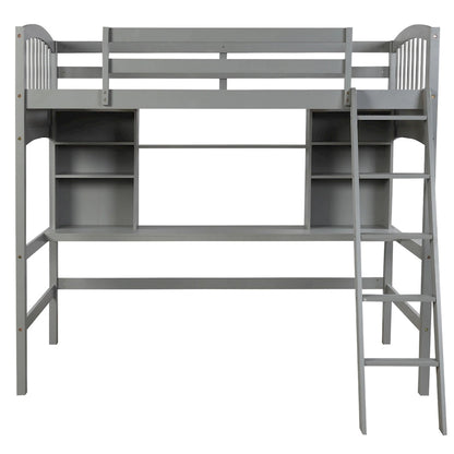 Nestfair Twin Size Loft Bed with Storage Shelves Desk and Ladder
