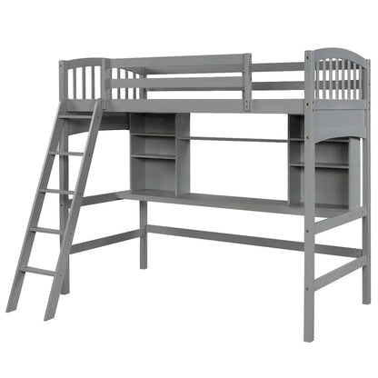 Nestfair Twin Size Loft Bed with Storage Shelves Desk and Ladder