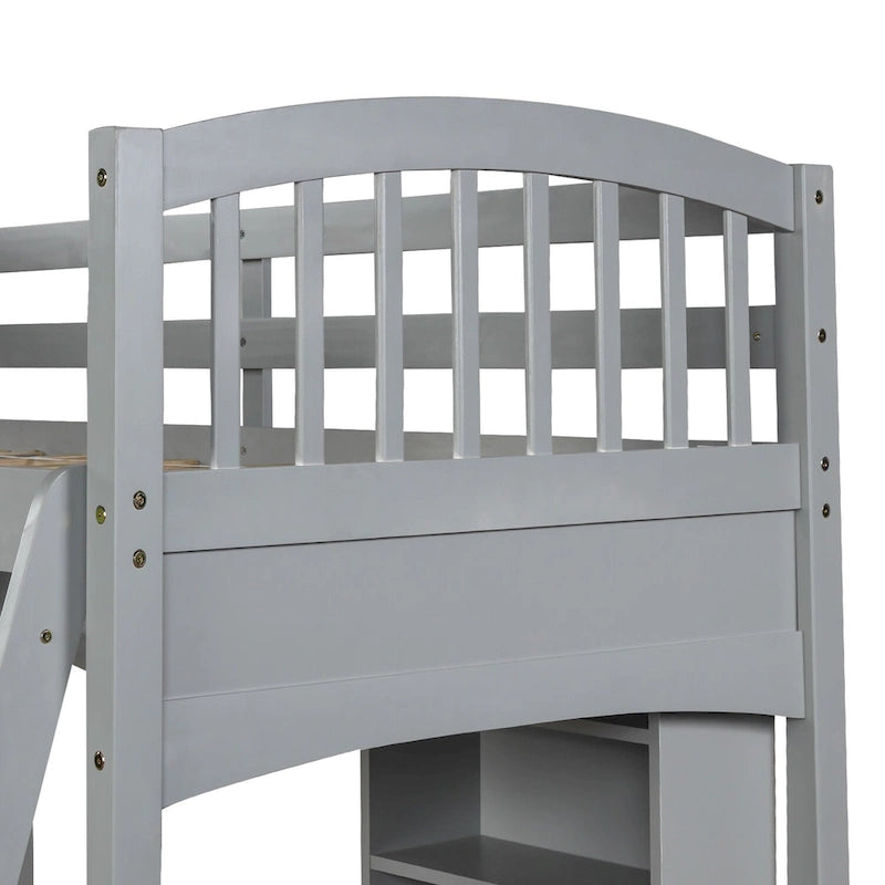 Nestfair Twin Size Loft Bed with Storage Shelves Desk and Ladder