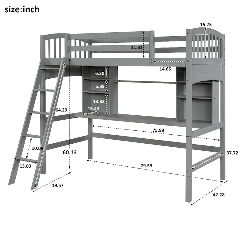 Nestfair Twin Size Loft Bed with Storage Shelves Desk and Ladder