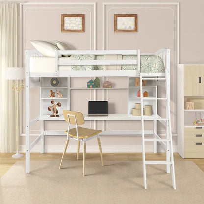 Nestfair Twin Size Loft Bed with Storage Shelves Desk and Ladder