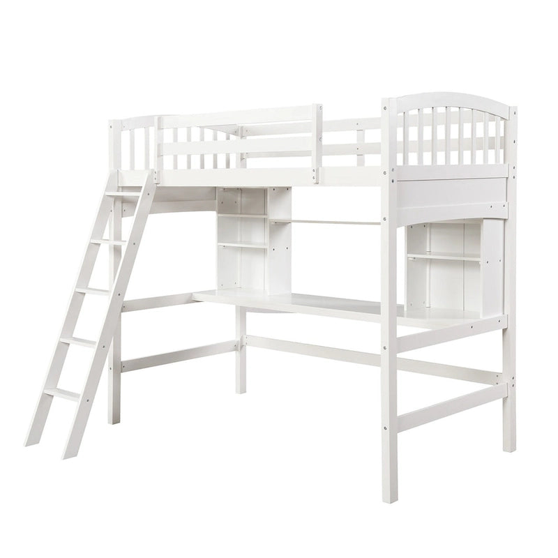 Nestfair Twin Size Loft Bed with Storage Shelves Desk and Ladder