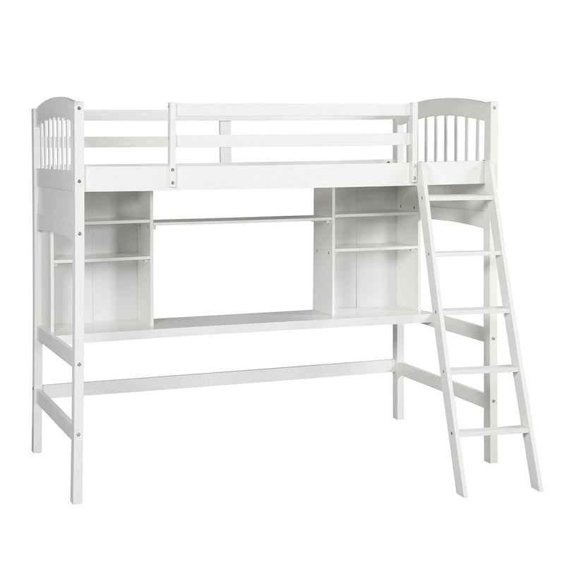 Nestfair Twin Size Loft Bed with Storage Shelves Desk and Ladder